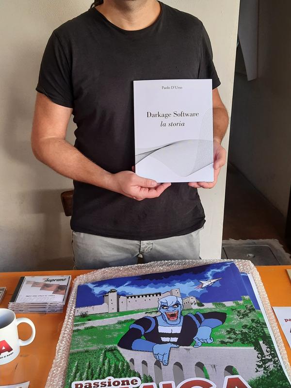 A visitor shows off his purchase