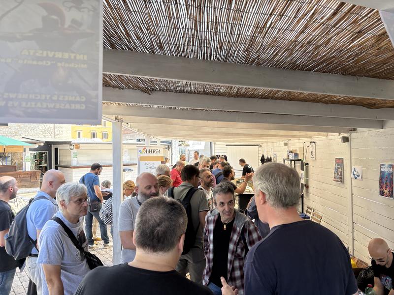 Visitors under the canopies